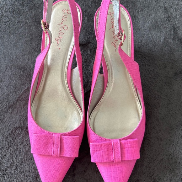 Ladies pink kitten heel with bow - Picture 2 of 4